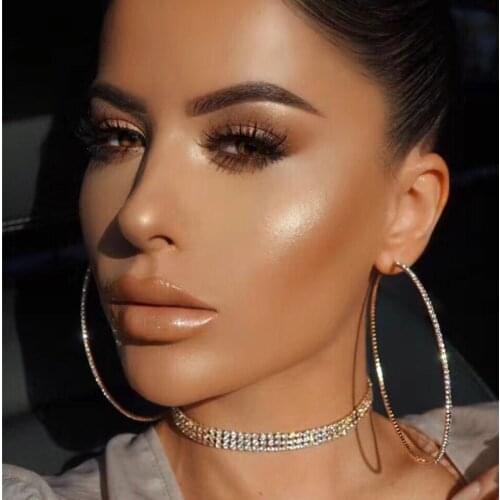 Classic big earrings exaggerated round alloy Rhinestone shiny fashion Korean Earrings simple Earrings