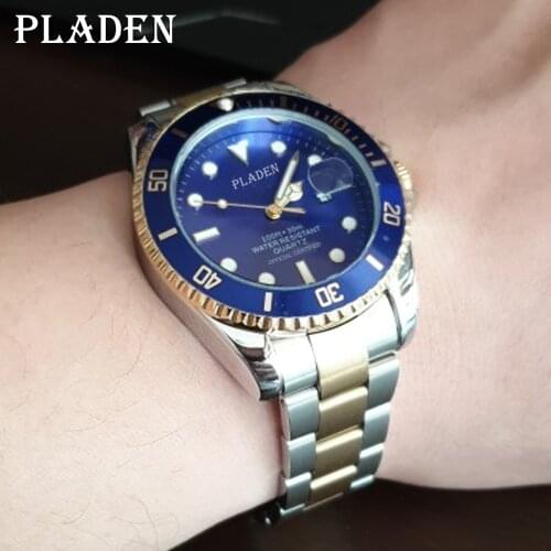 Business PLADEN Mens Watches Top Brand Quartz Fashion Submariner Blue Male Watch Full Stainless Steel Waterproof Dive Clocks