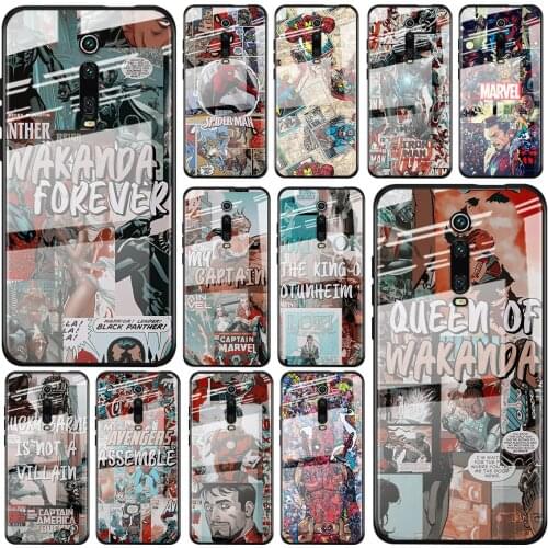 Tempered Glass Cover Marvel retro comic superhero For Xiaomi Redmi K40 K30 K20 9T 9C 9A 9 8A 7 Pro Plus Shockproof Phone Case