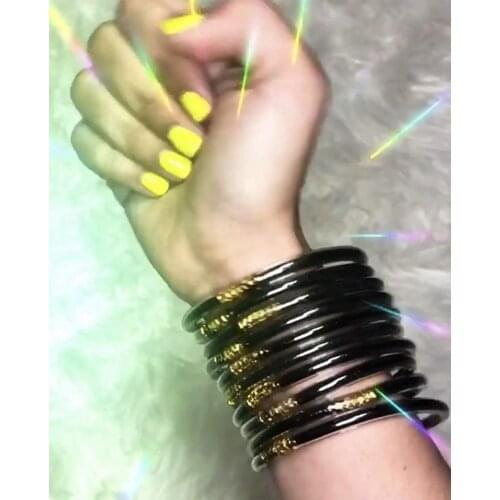 Black All Weather Bangle Glitter Filled Stardust Silicone Circle Women Bowknot Jelly Bangles Bracelet Femme Jewelry 5 Pcs/Set