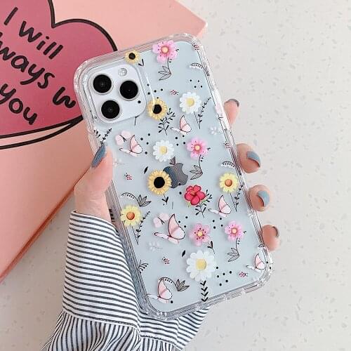 Gimfun Cute SunFlowers Matte Phone Case for iPhone 12 11 Pro X XR XS Max 7 8 Plus Clear Floral Butterfly Soft Tpu Case Cover