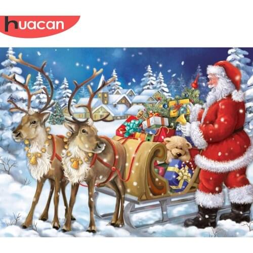 HUACAN Full Square Drill Diamond Painting Christmas Santa Claus Craft Kit 5D Diamond Embroidery Landscape Mosaic Handmade Gift