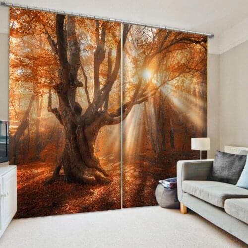 Customized size Luxury Blackout 3D Window Curtains For Living Room sunshine forest curtains Decoration curtains