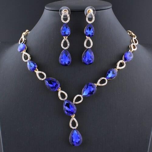 Jiayijiaduo Wedding Dress Jewelry Sets Glass Purple Charm Crystal Necklace Earrings Sets for Women Gold Color Blue Red Black