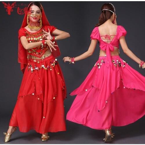 Sexy Indian dance costume(top+skirt+Veil+Scarf) 4pcs/suit belly dance suit