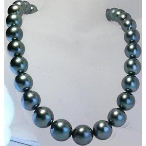 Beautiful 11-12mm natural sea shell black pearl necklace 18"