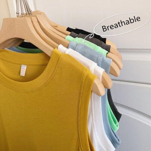 Calelinka Korean Fashion Tank Tops Women Cotton Sleeveless Solid Color Slim Tops O Neck Female Casual 2021 Summer Chic Vest