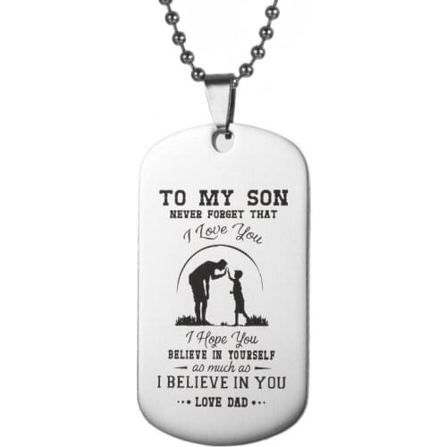 Fashion hot sale mens stainless steel necklace 2020 I love you lettering TO MY SON necklace for men