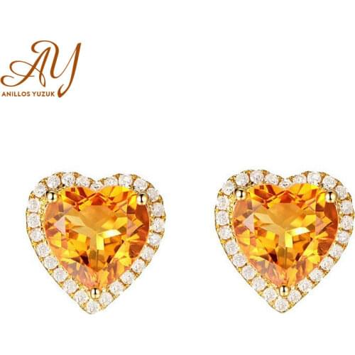Anillos Yuzuk New 925 Silver Heart-shaped Yellow Crystal Earrings Color Jewellery And Ladies Gifts Charm Jewelry Wholesale