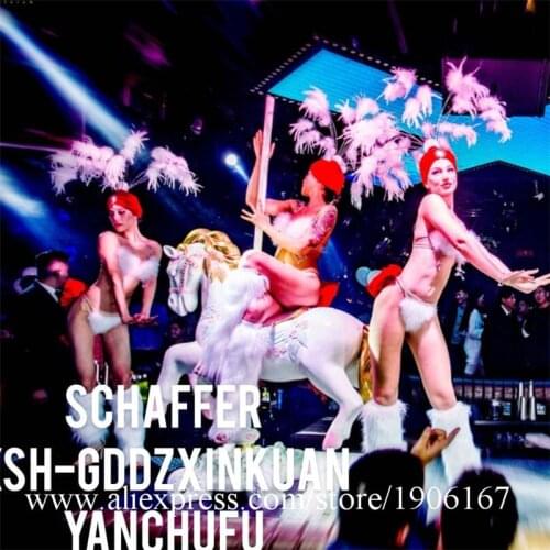 Nightclub Singer Dancer White Feather Headwear Christmas Dance Team Party Evening Dress Catwalk Show Model Bikini Suit Clothes