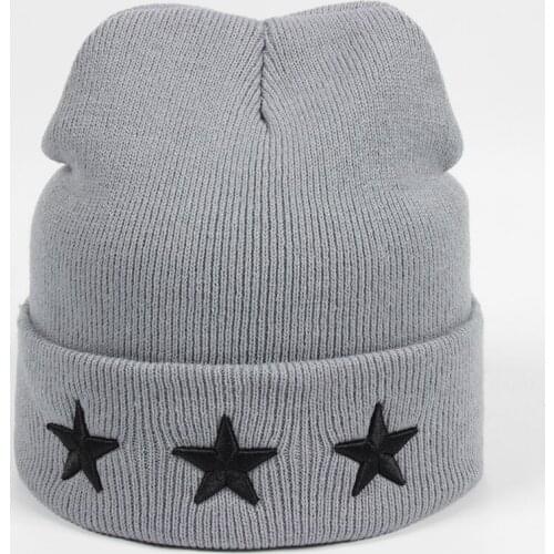 Autumn Winter Embroidery Five-pointed Star Skullies Beanies Caps Man Women Warm Knitted Hat Gorros Bonnets
