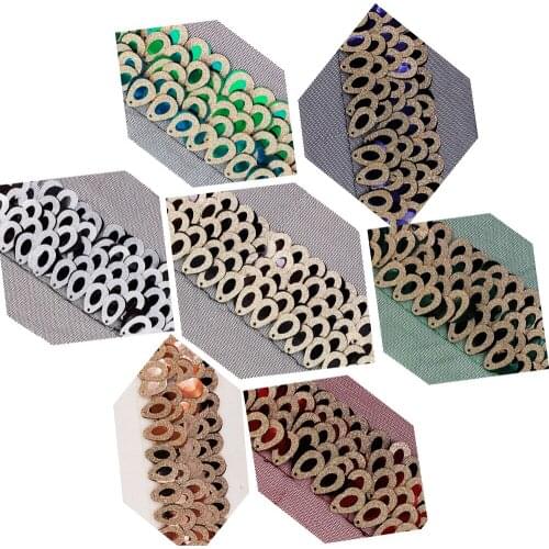 5y Bead Oval Sequin Lace Ribbon Trim Embroidery Applique Lace Motif Cord Trimming for Craft Bridal Dress Sewing Supplies T2653