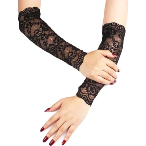 Korean Female Thin Long Arm Sleeve Touch Screen Driving Gloves Summer Sunscreen Anti-UV Cycling Half Finger Lace Mitten L95