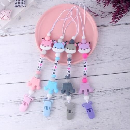 Food Grade Silicone Pacifier Chain Baby Alphabet Chain Silicone Cute Fox Teether Pacifier Chain Clip