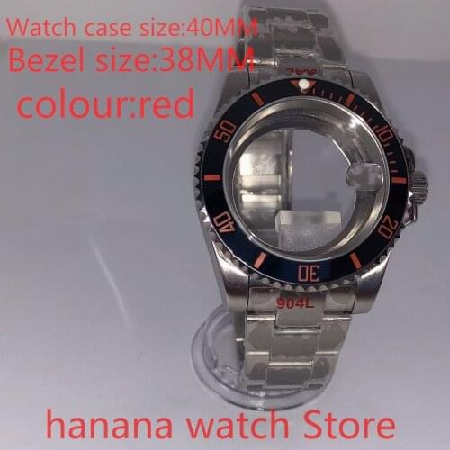 Suitable for NH35 36 Mingzhu2813 Miyata Automatic Chain 40mm Stainless Steel Case Transparent Cover Ceramic Pearl Bezel red