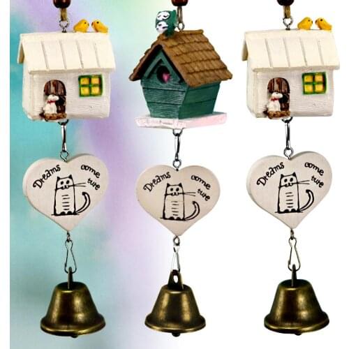 Resin Bird House Wind Chime Copper Bell Crafts Garden Outdoor Hanging Decor DIY Cartoon wind chime kid home decoration