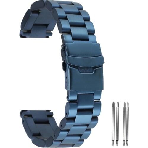 22mm Watch Strap 24mm Watches Bracelet 26mm Wristwatch Strap Clasp Blue Stainless Steel Watchband for Men cinturini di acciaio