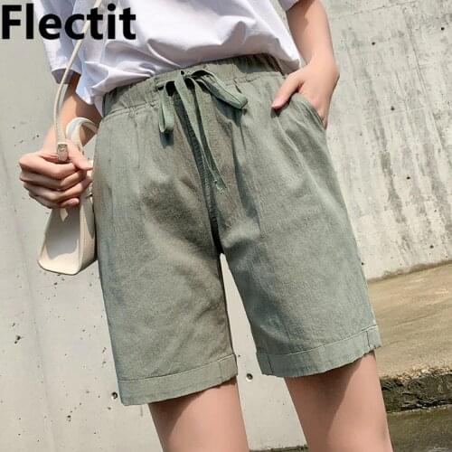 Flectit Womens Summer Shorts Regular Fit Straight Leg High Waist Pull-on Shorts Plus Size S- XXXL Casual Outfit