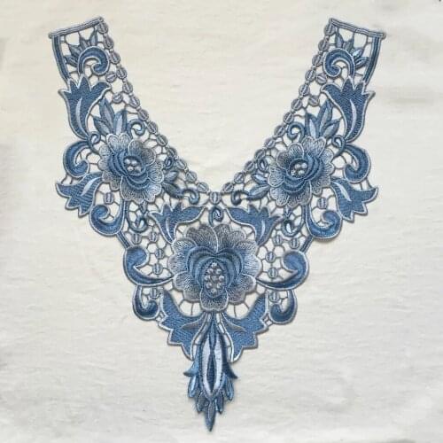 Blue polyester Embroidered venise lace flower applique collar T-shirt dress clothing Accessories CC73