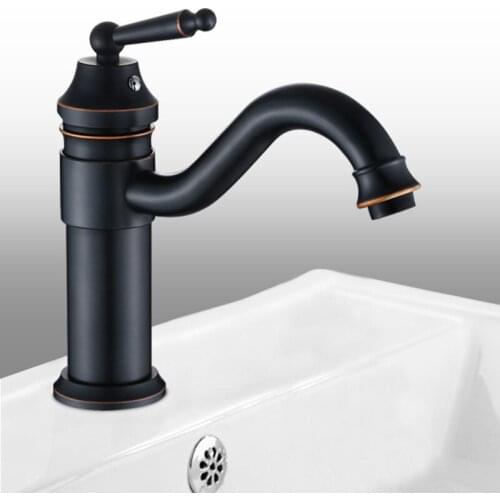 Oil Rubbed Bronze Black Bathroom Faucet Vessel Sink Basin Swivel Mixer Tap Lavatory One Hole / Handle Hot and Cold Water Taps