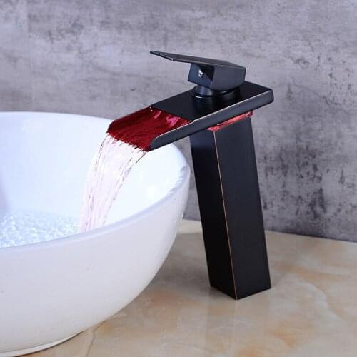 Led Basin Faucets Modern Black Bronze Bathroom Faucet Waterfall faucets Single Hole Cold Hot Water Tap Basin Faucet Mixer Taps