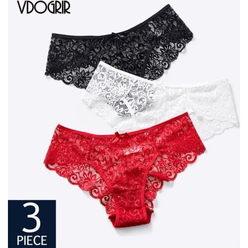 VDOGRIR 3Pcs/lot Seamless Womens Hollow Out Panties Set Underwear Breathable Thin Briefs With Bow Sexy Lace Panty Lady Lingerie