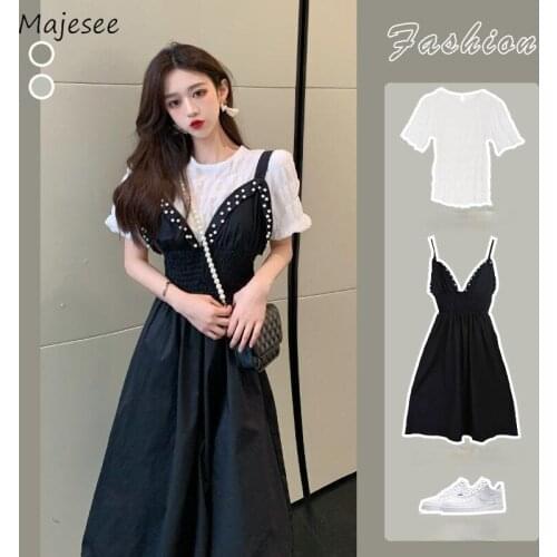 Dress Sets Women Mid-calf Empire Minimalist Elegant Ladies Stylish Puff Sleeves All Match Vacation Casual 2pcs Top Outfit Summer