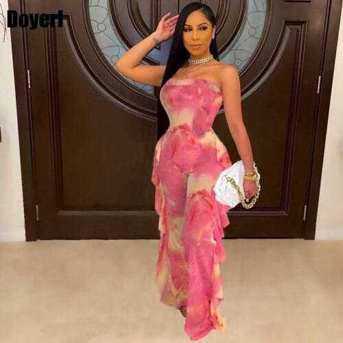 Elegant Sexy Jumpsuit Clubwear Rompers Ruffle See Through Mesh Party Rompers Womens Jumpsuit Summer Beach Wear Backless Jumpsuit