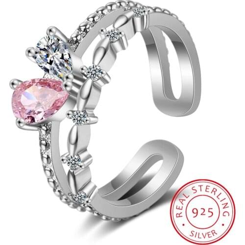 Hot Sale Fashion 925 Sterling Silver Rings Double Layer Zirconia Love Rings anillos Resizable Bague Engagement Jewelry For Woman