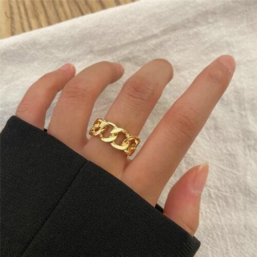Modyle Gold Color Plating Chain Shape Ring for Women Punk Vintage Gothic Chunky Midi Ring Antique Jewelry Accessory