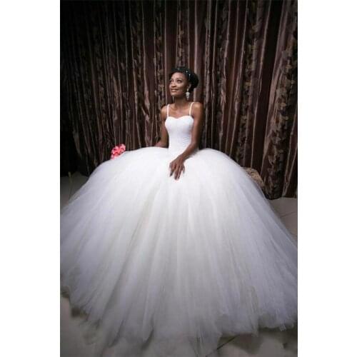 Spaghetti Strips Ball Gown Wedding Dresses Beaded Top Custom Made Bridal Gowns Lace Up Back African Style Vestidos De Novia Plus
