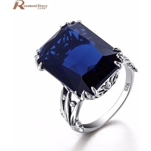 Real 925 Sterling Silver Ring Women Vintage Jewelry Fashion Square Created Sapphire Stone Anel Bijoux Bague Wedding Accessories