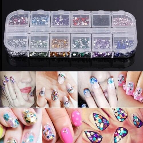 1 Box 2mm Glass Nail Rhinestones Mixed Colors Flat-back AB Crystal Strass 3D Charm Gems DIY Manicure Nail Art Decorations
