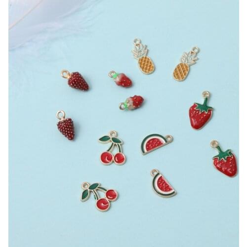 10pcs/lot Mini Fruit Enamel Alloy Charms Cute Cherry Strawberry Pineapple Charms Pendants For Jewelry Earring Finding Gold Tone