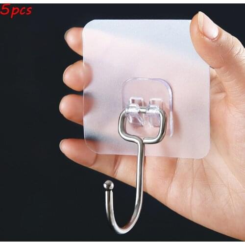 5Pcs Hooks Transparent Strong Self Adhesive Door Wall Hangers Hooks Suction Heavy Load Rack Cup Sucker for Kitchen Bathroom