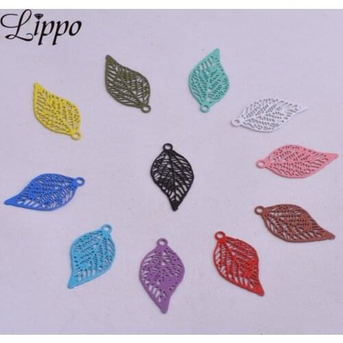 100pcs AC3935 Colorfull Brass Leaves Charm Filigree Leaf Pendants Embellishment DIY Jewelry Materials