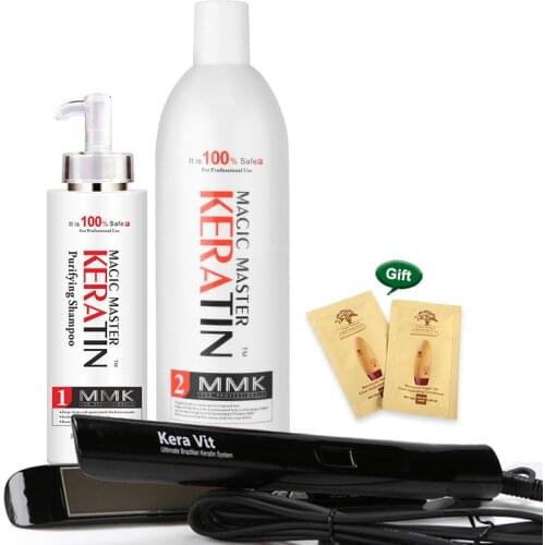 11.11 Brazilian keratin Free formalin 1000ml Magic Master Coconut Oil keratin treatment + 300ml purifying shampoo +Flat Iron