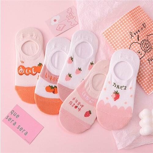 5Pairs/lot New Trend Autumn Cotton Ankle Socks Korea Style Womens Cartoon Fruit Short Socks Set Female Sokken Slippers Meias