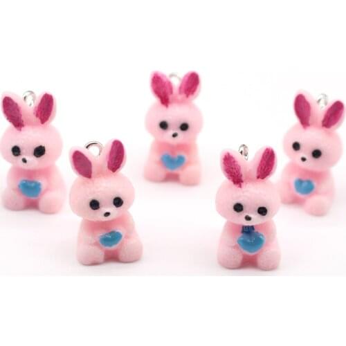 5pcs Cute Pink Rabbit Resin Earring Charms Pendant Making Accessory Diy Craft Bag 3D Keychain Necklace Charms Jewelry Findings