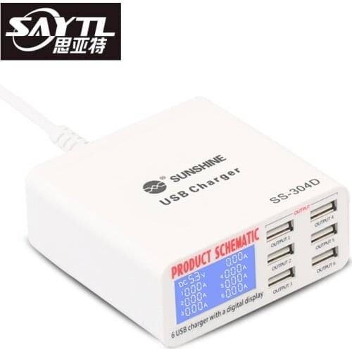 6 Port USB Socket Fast Charger with LCD Display POWSTRO USB Charger Portable Multi USB Port Rapid Charger for Smart Mobile Phone