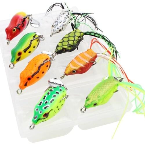 8pcs/Box Frog Silicone Fishing Soft Lure Topwater Small Artificial Soft Bait Ray Frog Fishing Tackle Boxed Set Lifelike Lure