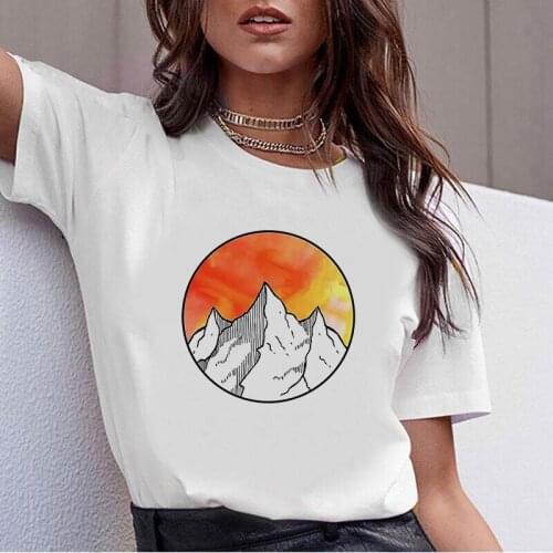 90s Graphic Top Tees Female Mountain peak T Shirt Woman Harajuku Vintage T-shirt Fashion O Neck Tshirt Female