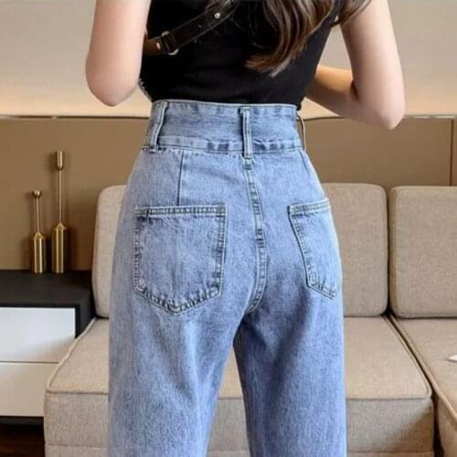 Female Soft Denim Pencil Pants Femme Autumn Women High Waist Jeans 2021 Long Straight Loose Harem Pants Slim Blue Aesthetic