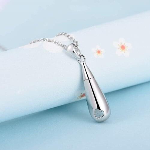 10pcs/Lot Stainless Steel Women Tear Drop Cremation Ashes Urn Pendant Perfume Bottle Necklace Jewelry Can Open 50cm