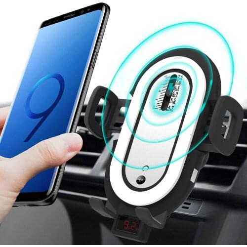 Digital Display Car Wireless Charger Mount Infrared Automatic Induction Auto-Clamping Qi 10W Fast Charging Phone Holder Air Vent