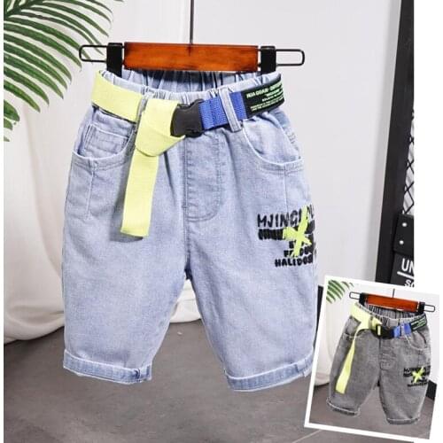 Kids Boys Denim Shorts 2-7Y Summer Letter Printed Children Boys Casual Pants Soft Cotton Jeans Short Straight Pants
