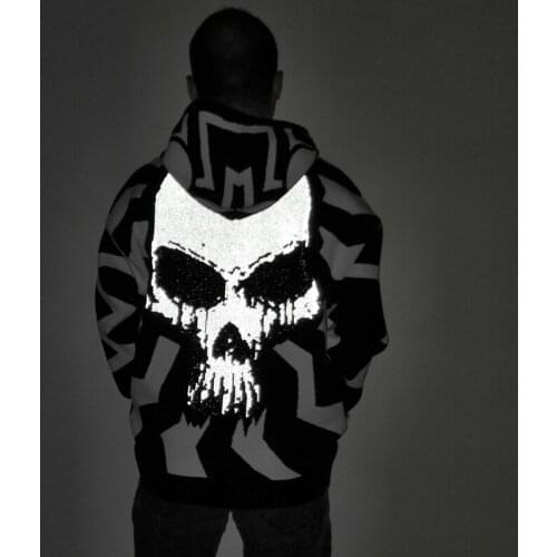 Hip Hop Skull Reflective Sweater Men Autumn Punk Vintage Knitted Jumper Harajuku Oversized Hooded Sweater Women Jerseys Pullover