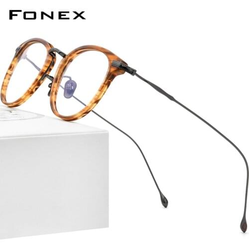 FONEX Acetate Titanium Glasses Men 2021 New Retro Square Prescription Eyeglasses Frame Women Optical Spectacles Eyewear F85648