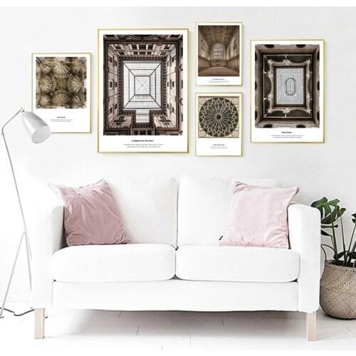 Geometric Building Wall Art Picture Canvas Painting Home Decor Vintage Poster Art Print Decoration Wall Pictures for Living Room