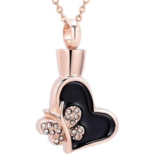 IJD8327 Stainless Steel Butterfly Heart Inlay Cremation Urn Pendant Memorial Necklace Ashes Holder Funeral Keepsake Jewelry
